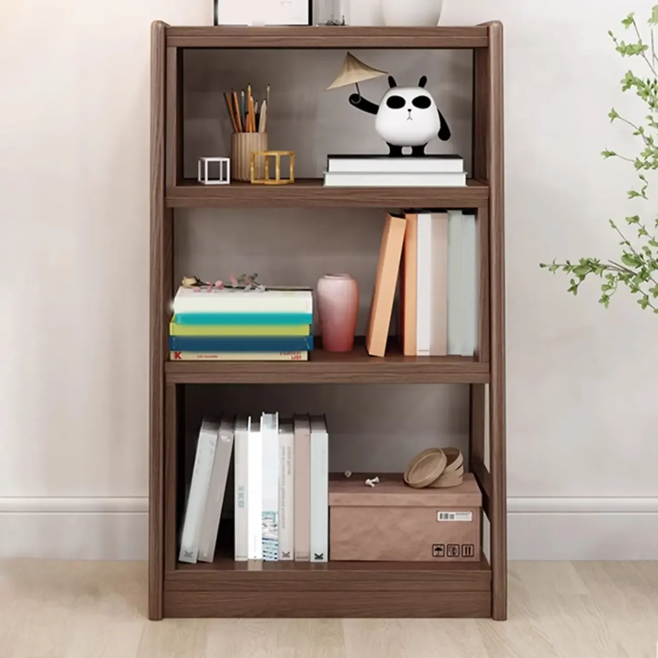 5-Tier Walnut Wooden Open Ladder Bookshelf