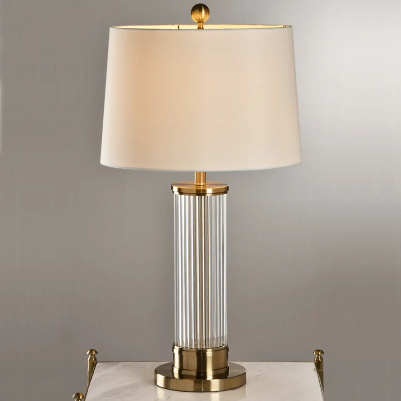 Modern Elegant Barrel Gold LED Table Lamp Fabric Shade