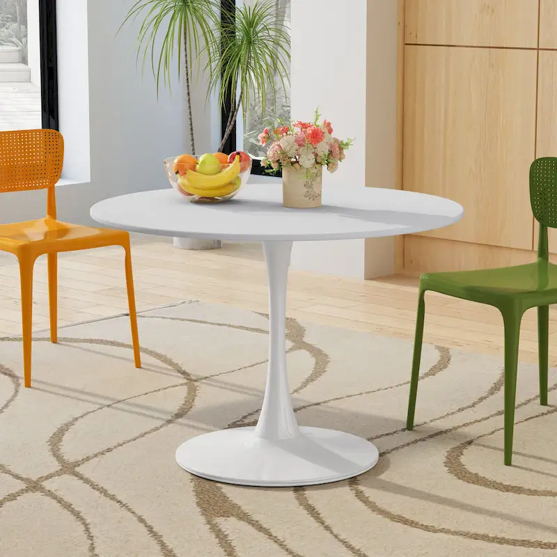 Modern Dining Table with Round Table Top & Metal Base