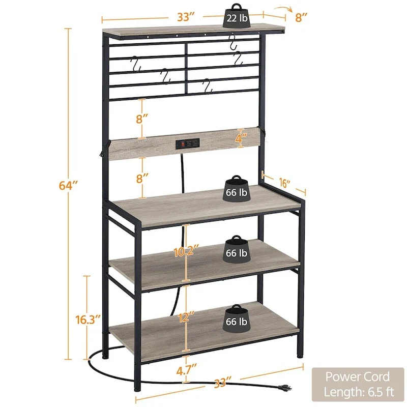 Yaheetech Kitchen Baker's Rack with Power Outlet, 4-tier Kitchen Microwave Oven Stand, Gray