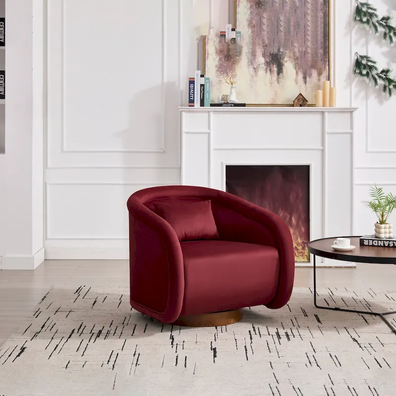 Swivel Accent Chair, 360-degree Swivel Barrel Chair with Velvet Fabric Upholstery, Comfy Pumpkin-Shaped Swivel Chair