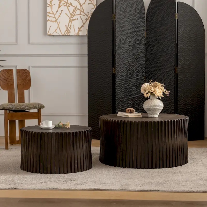 Nesting Coffee Table Set with Vertical Textured Embossed Design (Set of 2)