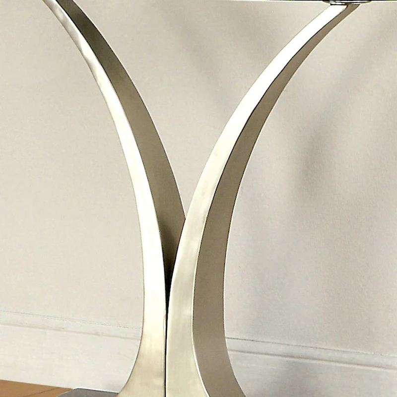 Wuct Modern Silver 46-inch Metal Half-moon Pedestal Sofa Table with Glass Top by Furniture of America