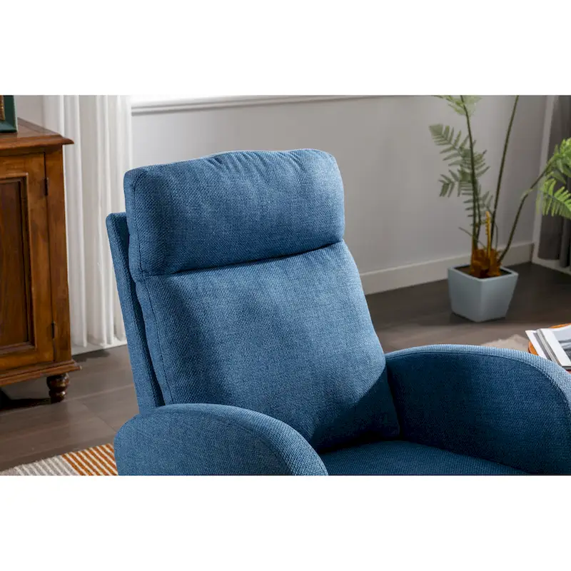 Blue 27 Upholstered Rocking Chair with Wood Legs and Convenient Side Pocket