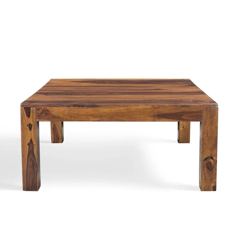Honey Walnut Square Low Coffee Table, Single-Seating Style, Solid Wood