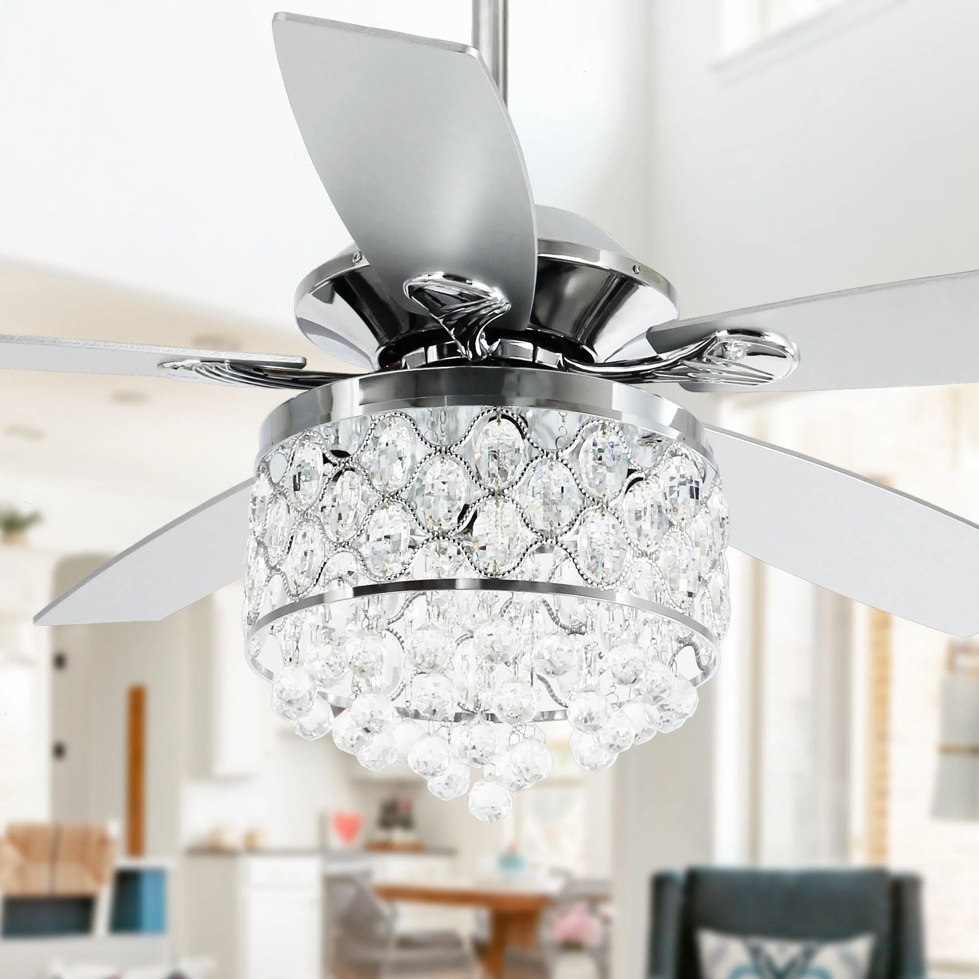 Chrome/ Crystal 4-light Chandelier/ Ceiling Fan with Remote