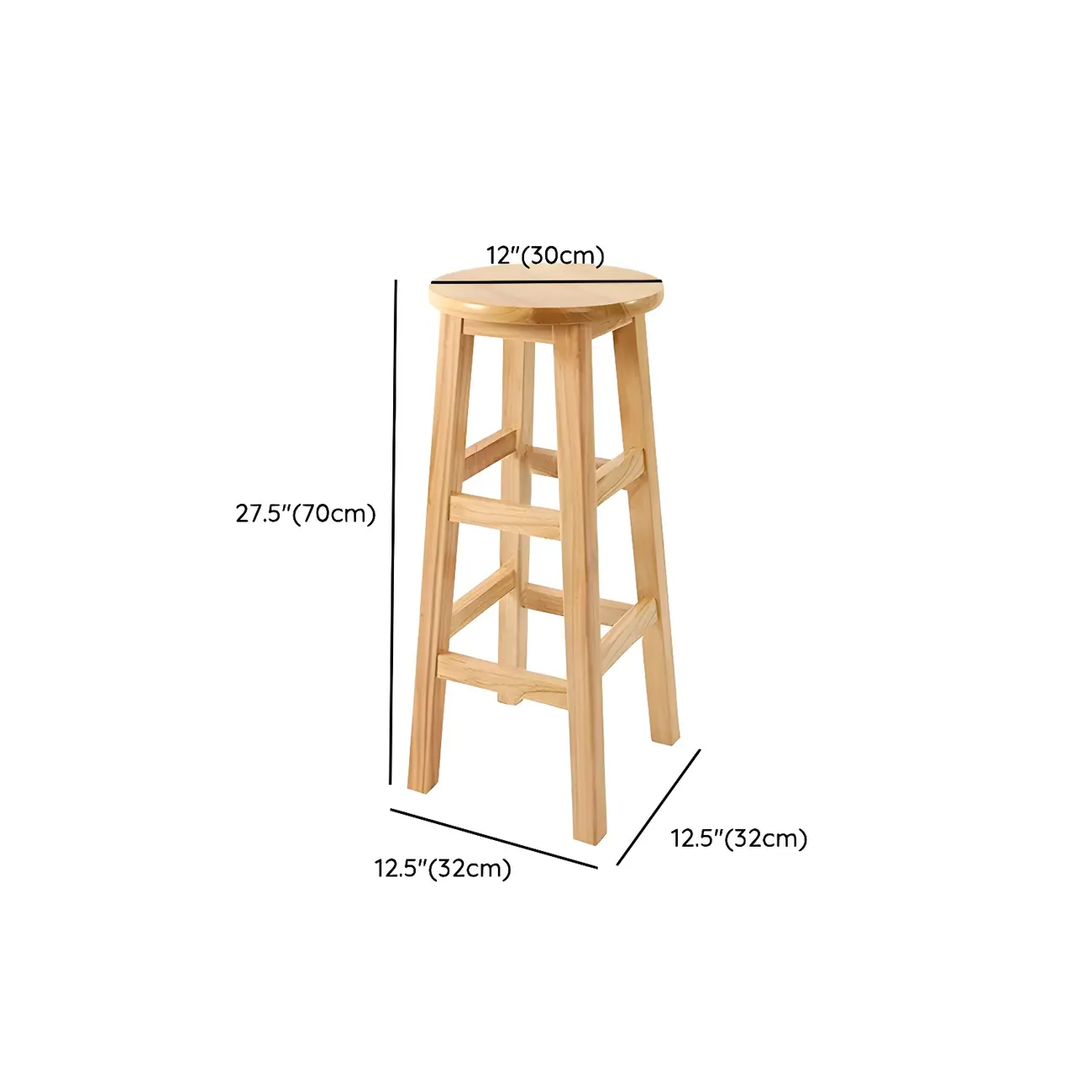 Round Oak Wood Backless Counter Height Bar Stool