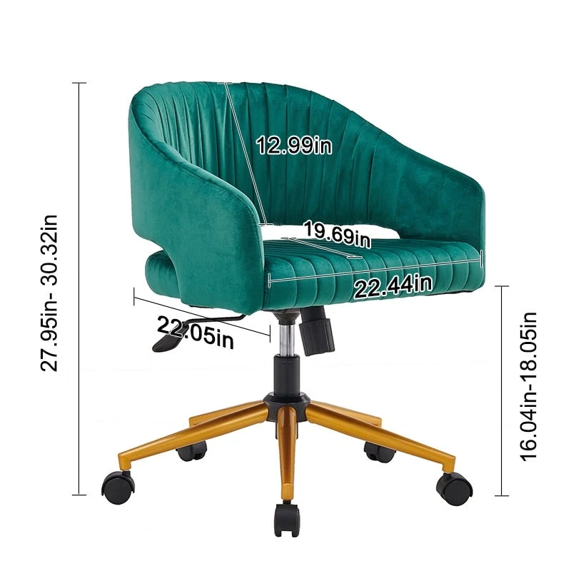 Modern Gold Office Chair Velvet Task Chair Swivel Height Adjustable Computer Chair