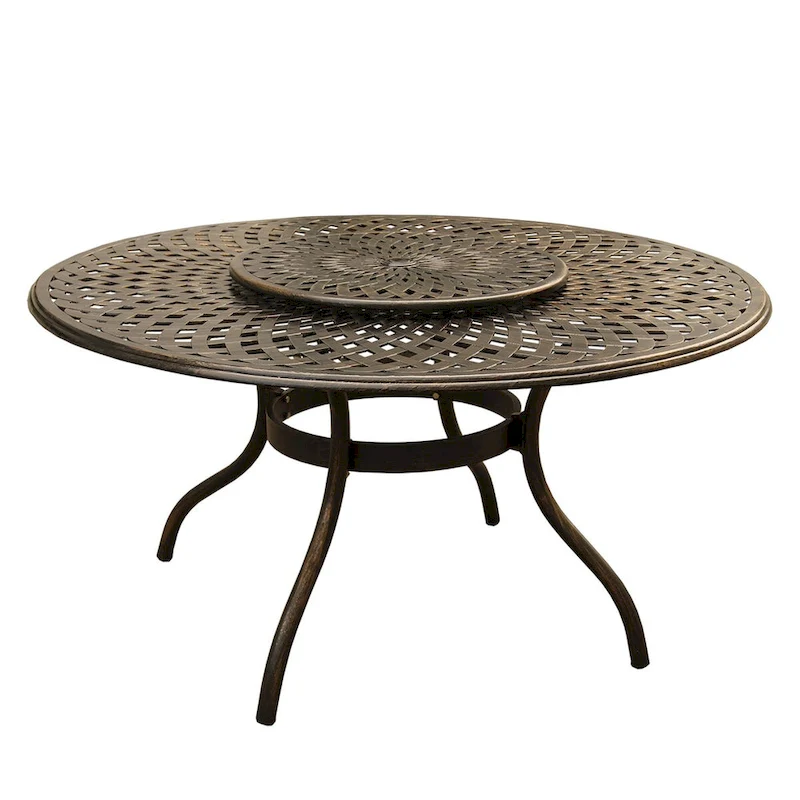 Outdoor Mesh Lattice 59 inch Bronze Round Dining Table with Lazy Susan - N/A
