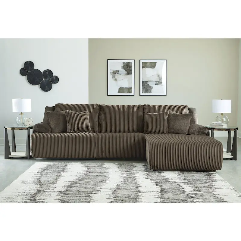 Corduroy Reclining Sectional Sofa with Chaise - 3-Piece Set