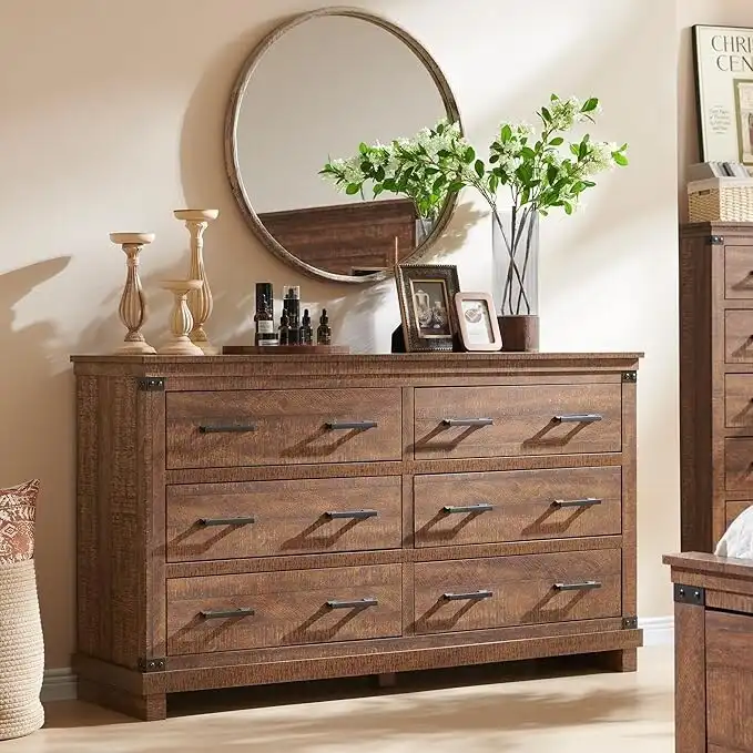 Farmhouse 6 Drawers Dresser, Wood Chest of Drawers, Closet Dresser