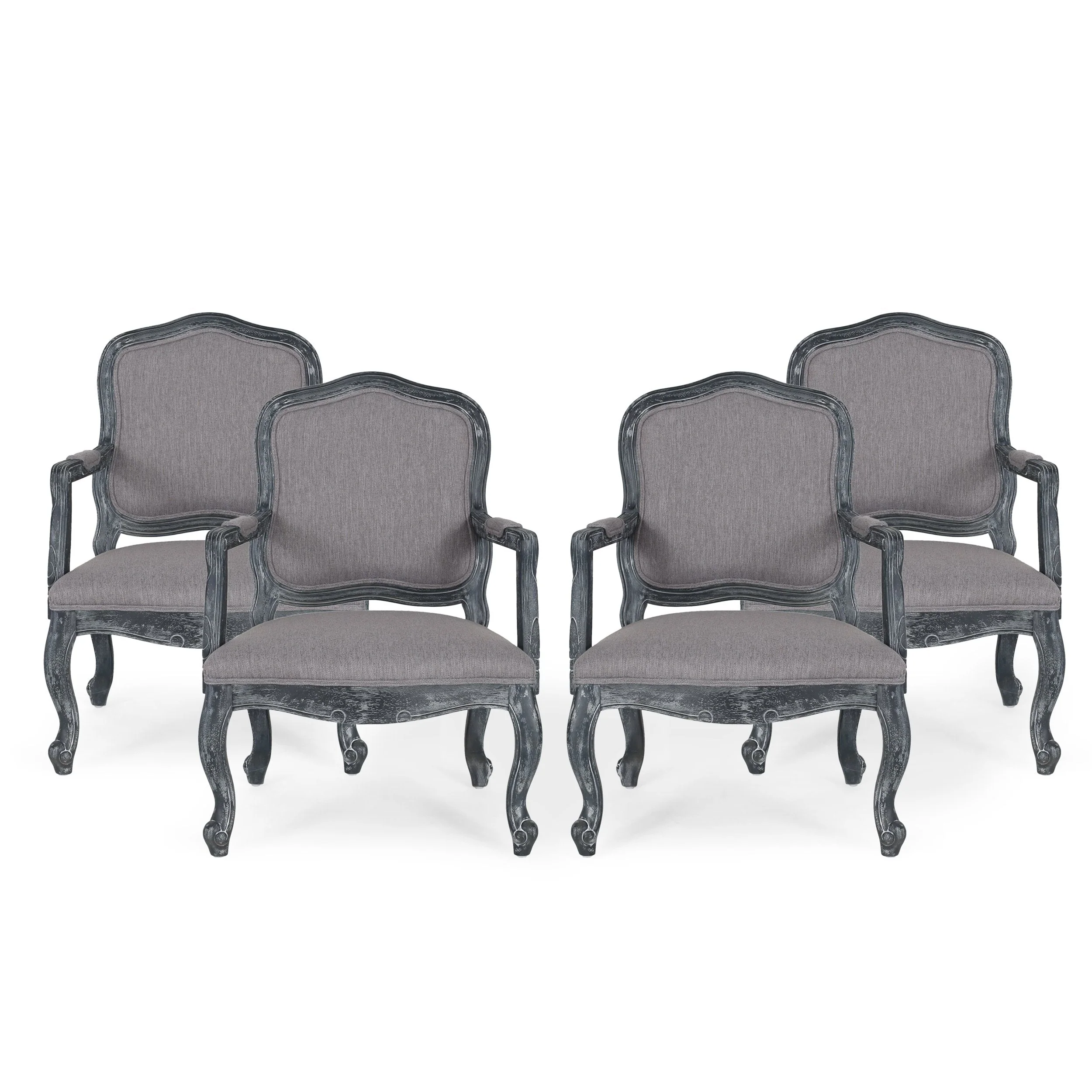 French Country Wood Upholstered Dining Armchair - NH581513