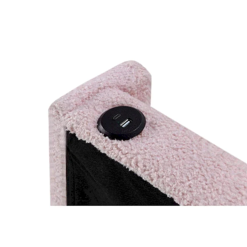 Twin Size Bed Frame With Trundle Bed, Teddy Fabric, Usb Functionality, And A Pocket Design On The Side Of The Headboard