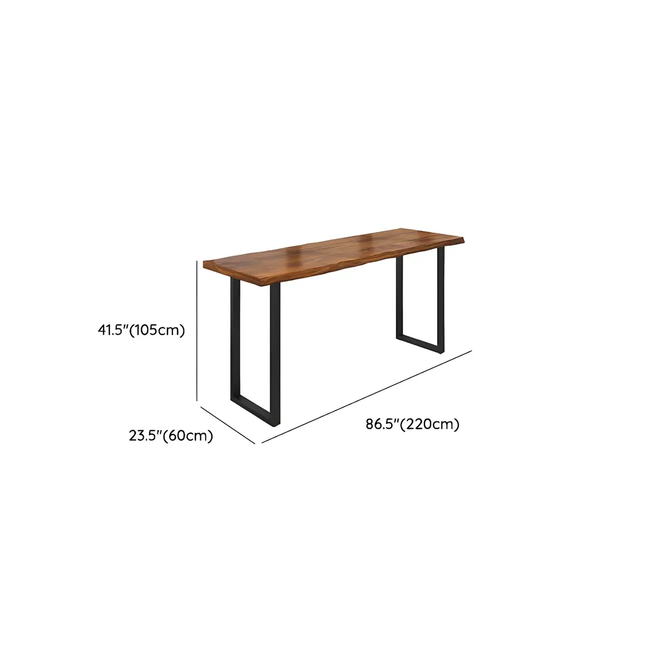 Pine Wood Rectangular Metal Base Bar Table Brown