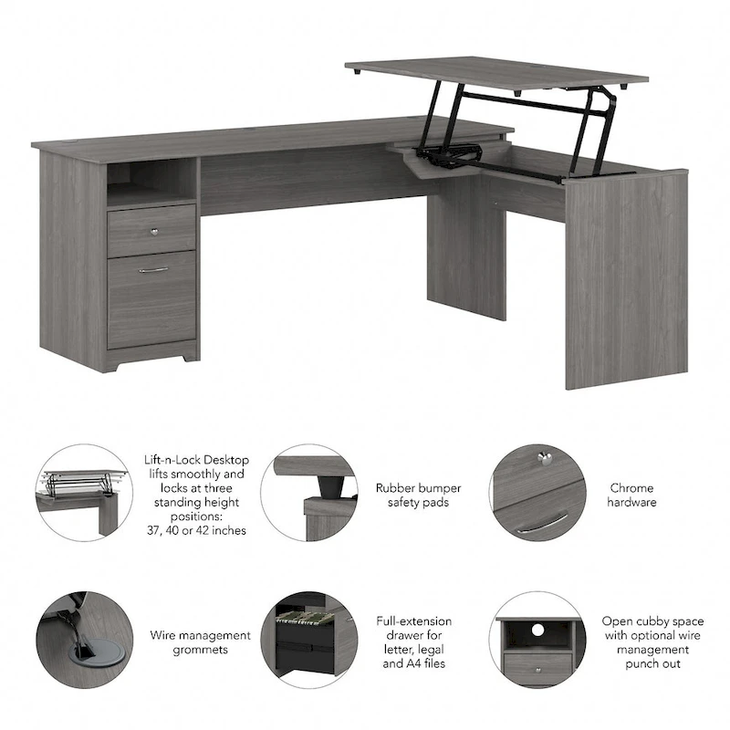 72W 3-position L-shaped Sit to Stand Desk by Bush Furniture