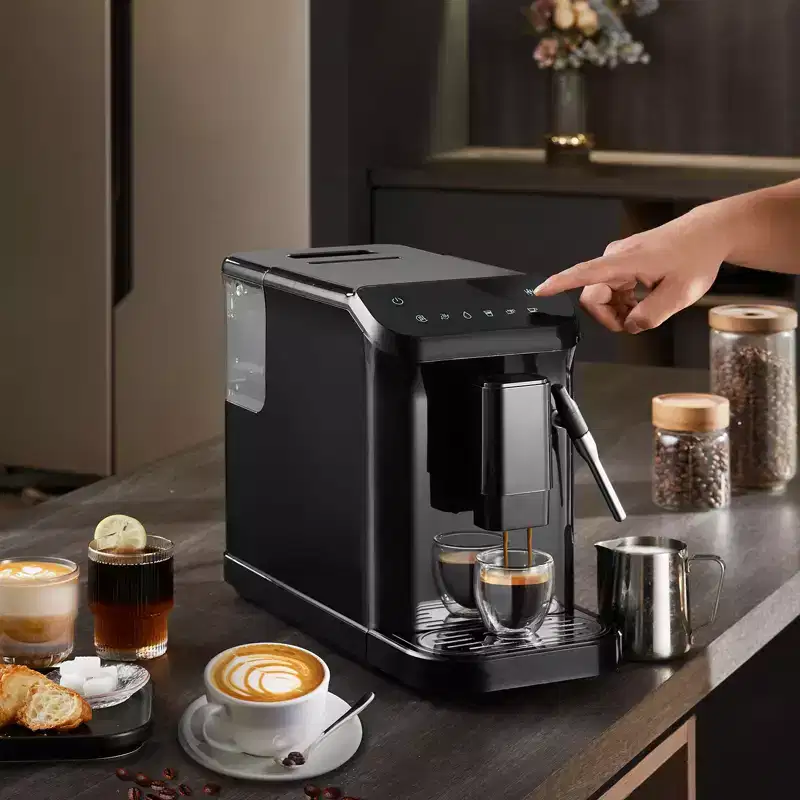 VEVOR Automatic Espresso Machine, 20 Bar Auto Coffee Machine with Frother Steam Wand, Built-In Grinder and 15-Level Grinding Settings, Black