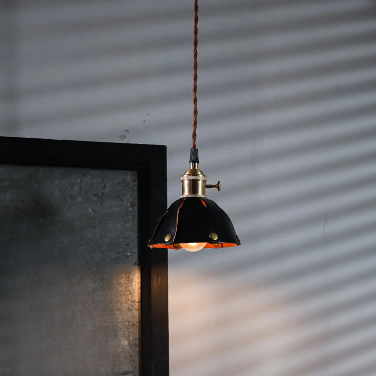 Modern Geometric Leather Gold Metal Pendant Light