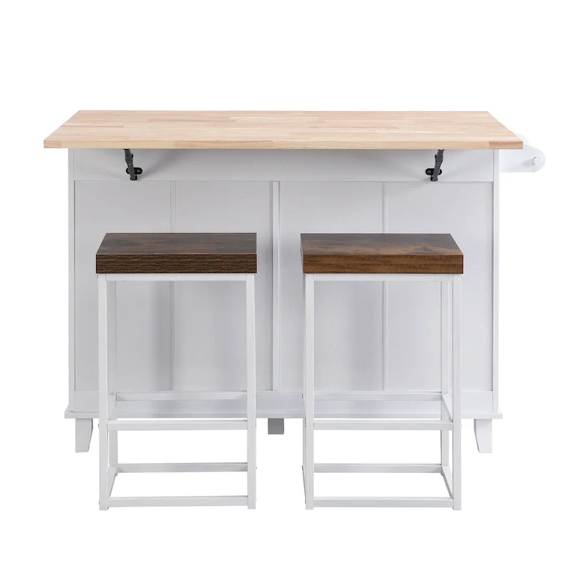 Topmax Farmhouse Kitchen Island Set With Drop Leaf And 2 Seatings