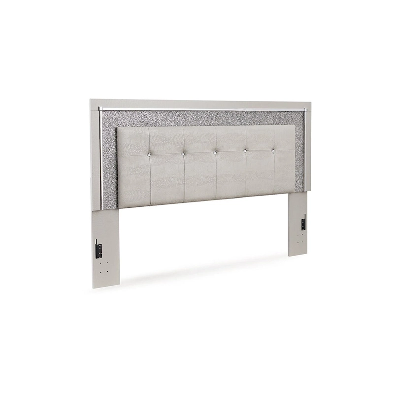 Signature Design by Ashley Zyniden Silver Upholstered Panel Headboard with 2 Nightstands