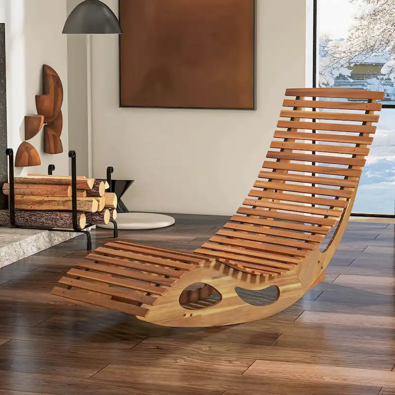 Costway Outdoor Chaise Lounge with High Back Slatted Seat Stopper - See Details