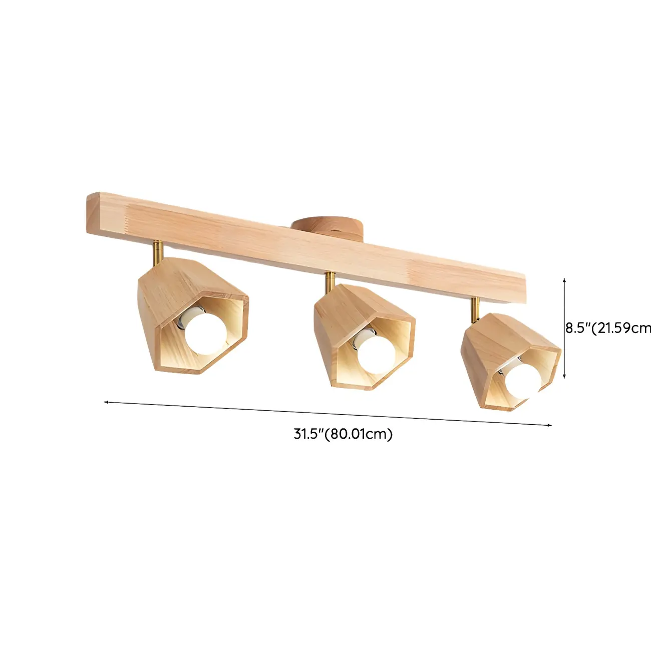 4-Light Adjustable Natural Rubber Wood Semi Flush Track Light