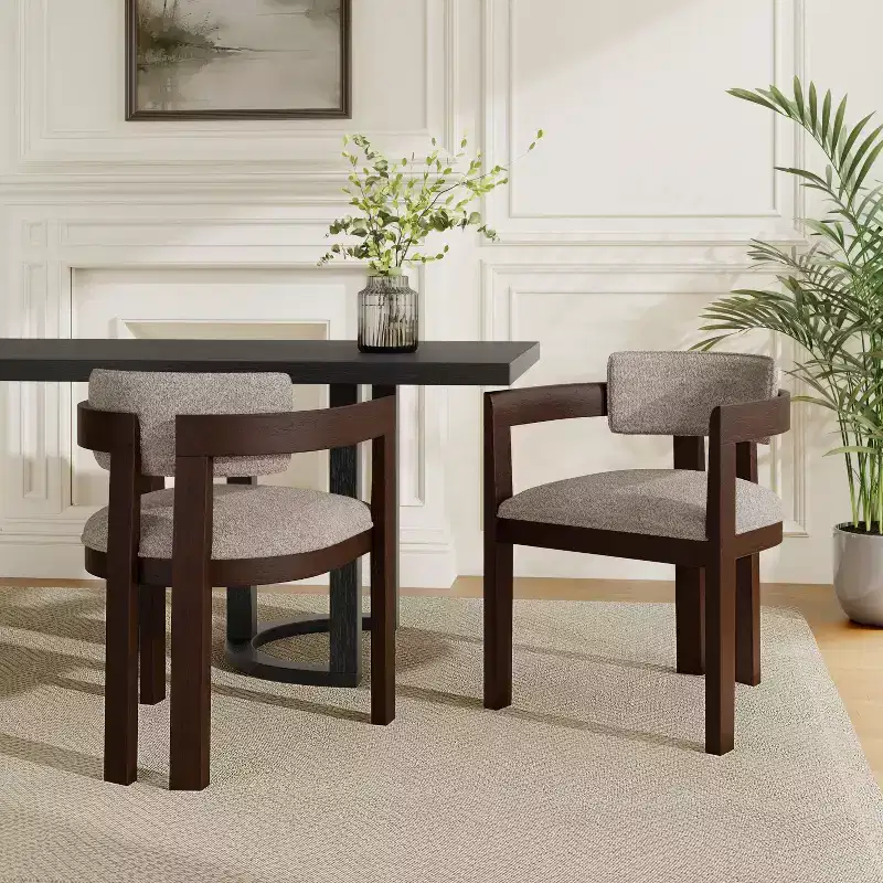 Christopher Knight Home Barbara Mid-Century Modern Rubberwood Boucle Upholstered Dining Chair with Curved Back (Set of 2)