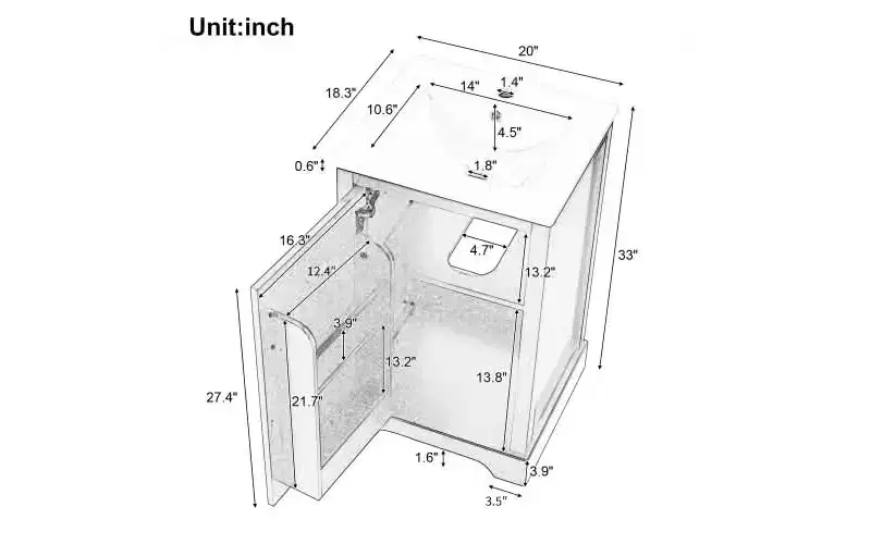 30 Inch Freestanding Bathroom Vanity with Sink, White MDF & Rubberwood, 3 Drawers & Adjustable Shelf