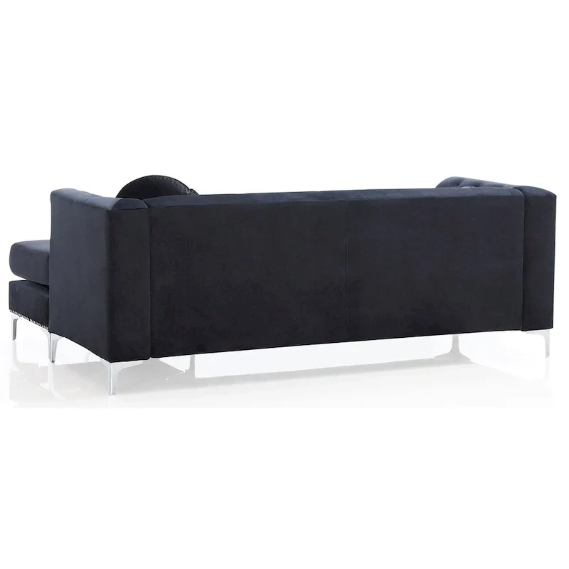 Velvet Button-Tufted Sofa with Reversible Chaise for 3-4 People