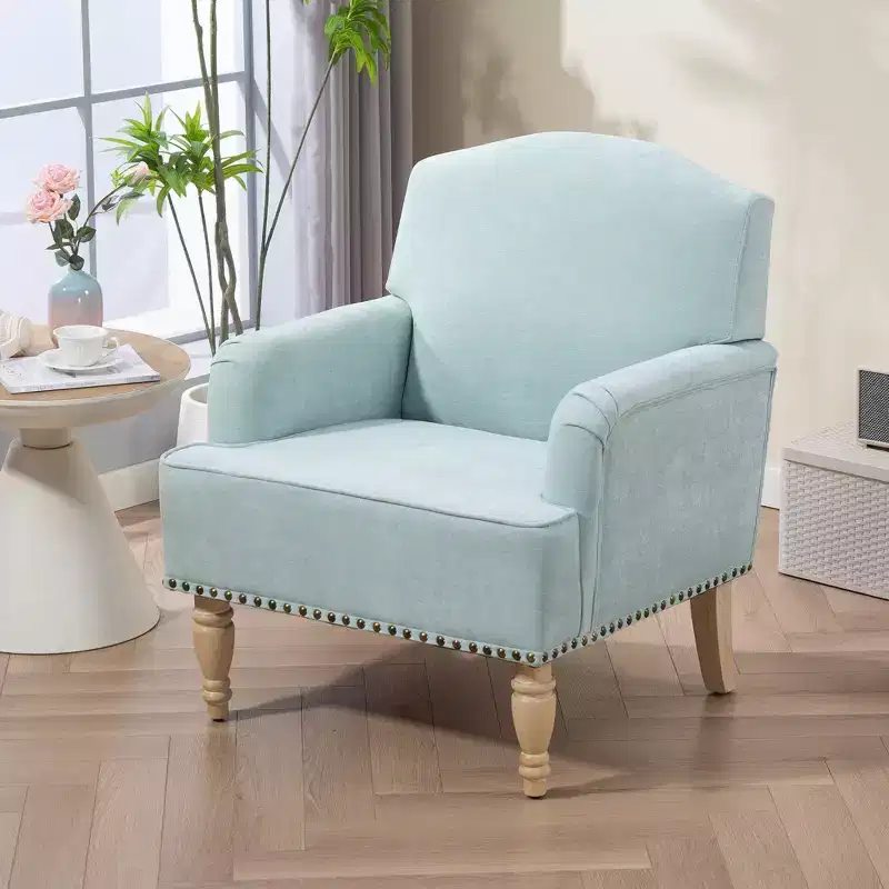Okak Vintage-Inspired Modern Accent Chair,Upholstered Armchair with Nailhead Trim and Wooden Legs for Living Room,Bedroom