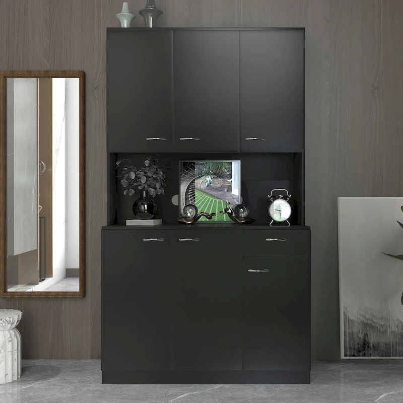 70.87 Tall Wardrobe& Kitchen Cabinet, with 6-Doors, 1-Open Shelves and 1-Drawer for bedroom