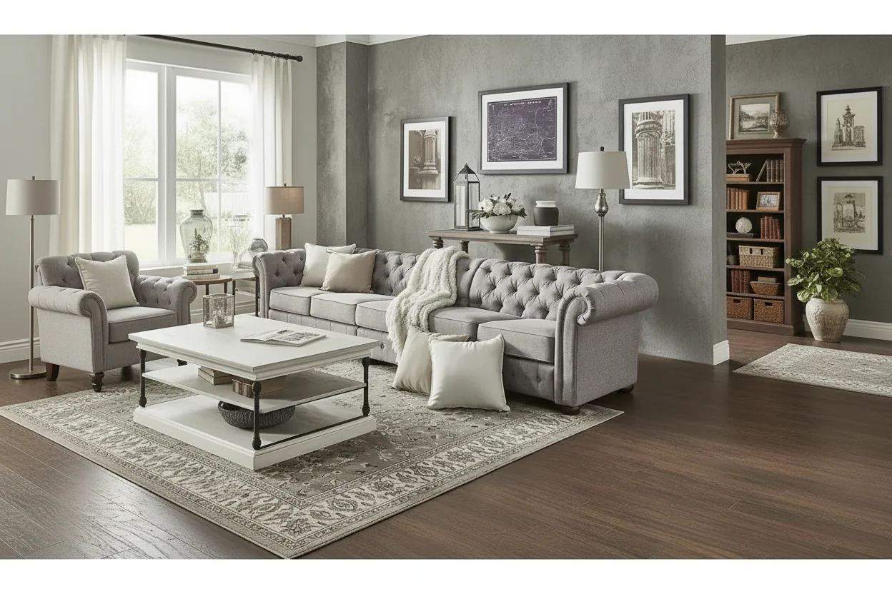 Light Grey / Grey Velvet Chesterfield Sofa – 4/5/6 Seat