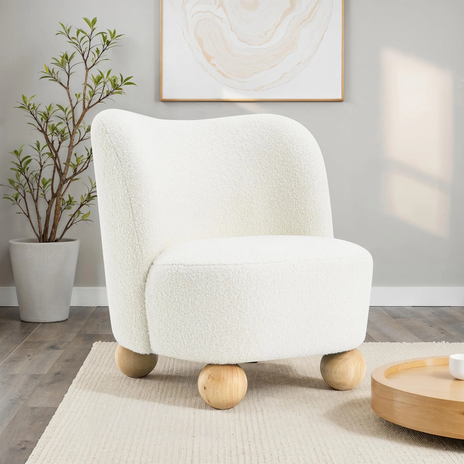 Curve Back Boucle Accent Chair with Ball Feet