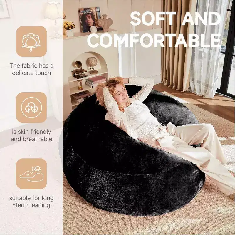 Okak Giant Bean Bag Chair with Memory Foam, Floor Chair Sofa Chair with Flannel Cover, Gaming Bean Bag Chairs for Adults for Living Room,Black