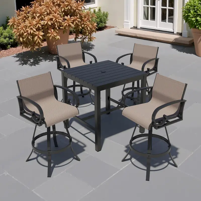 3/5-Piece Set Patio Swivel Aluminum Sunbrella Textilene Sling Bar Stools & Table
