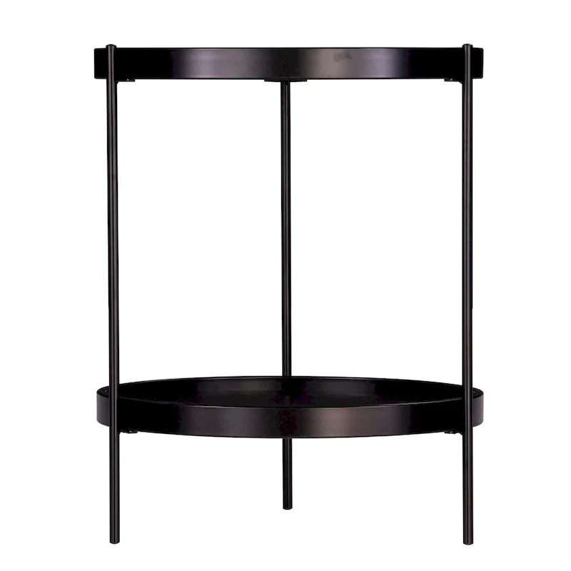 Round Wood Side Table with Metal Frame and Shelf