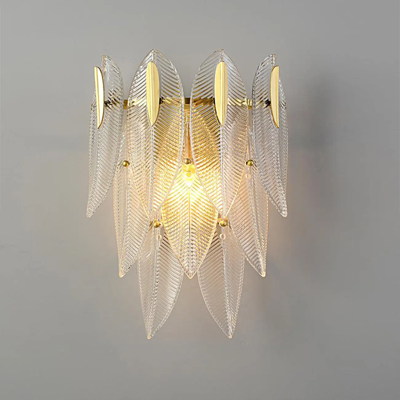 Modern 2-Light Tiered Wall Sconce with Glass Leaves & LED