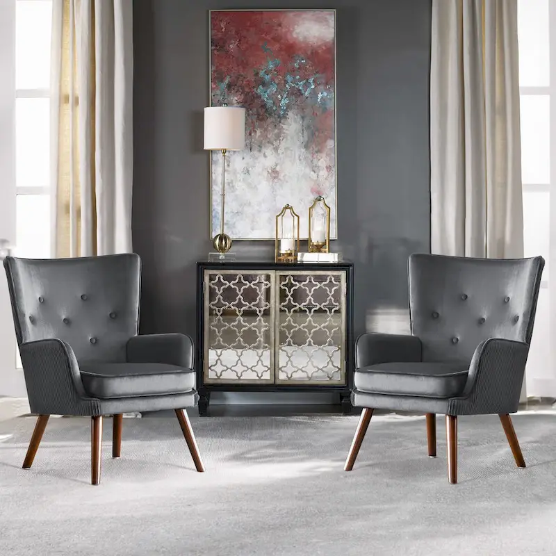 Modern Upholstered Velvet Wingback Accent Arm Chair, Set of 2 - 36.6 H x 28 W x 28.4 D