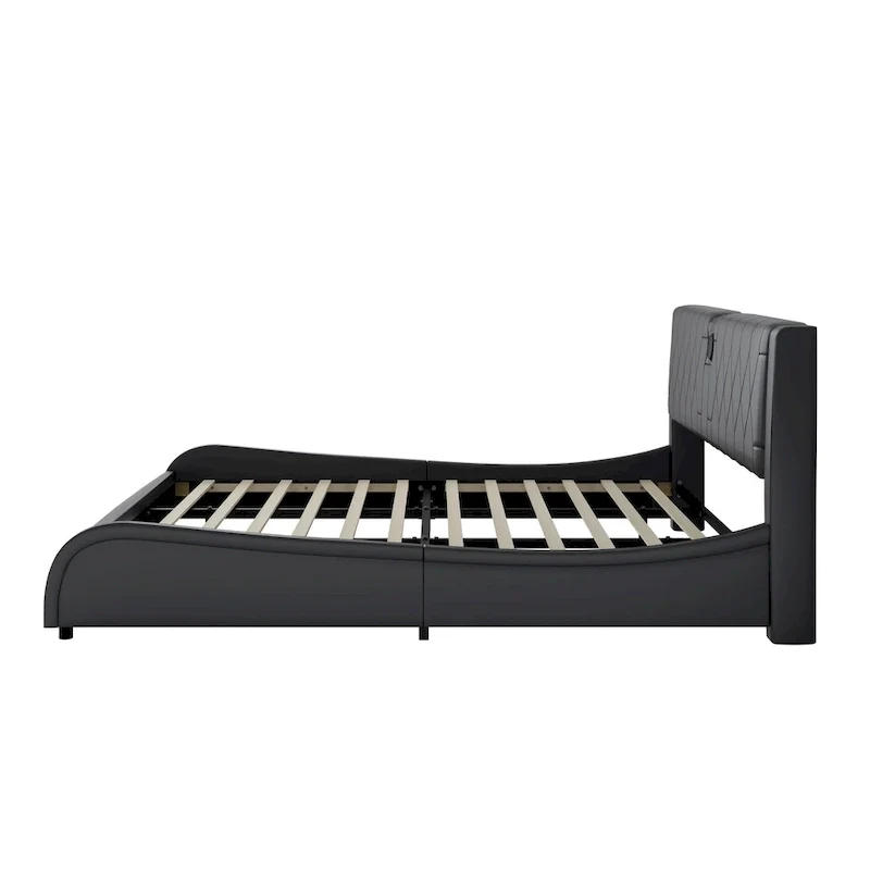King LED Bed Frame with Bluetooth Speakers & Leather Upholstery