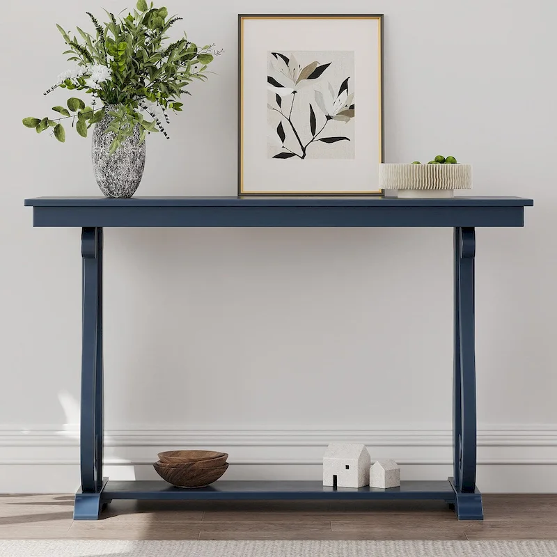 48-Inch Rustic Vintage Console Table --- Farmhouse Style Entryway Table with Open Shelf and Sturdy Construction