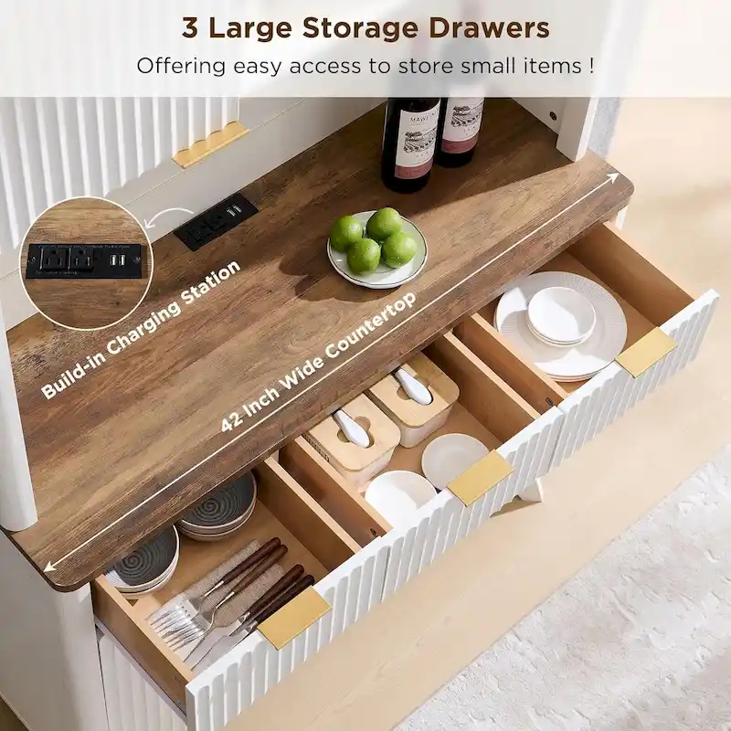 72 Wine Bar Cabinet, Modern Wood Coffee Bar Cabinet with LED Lights - N/A