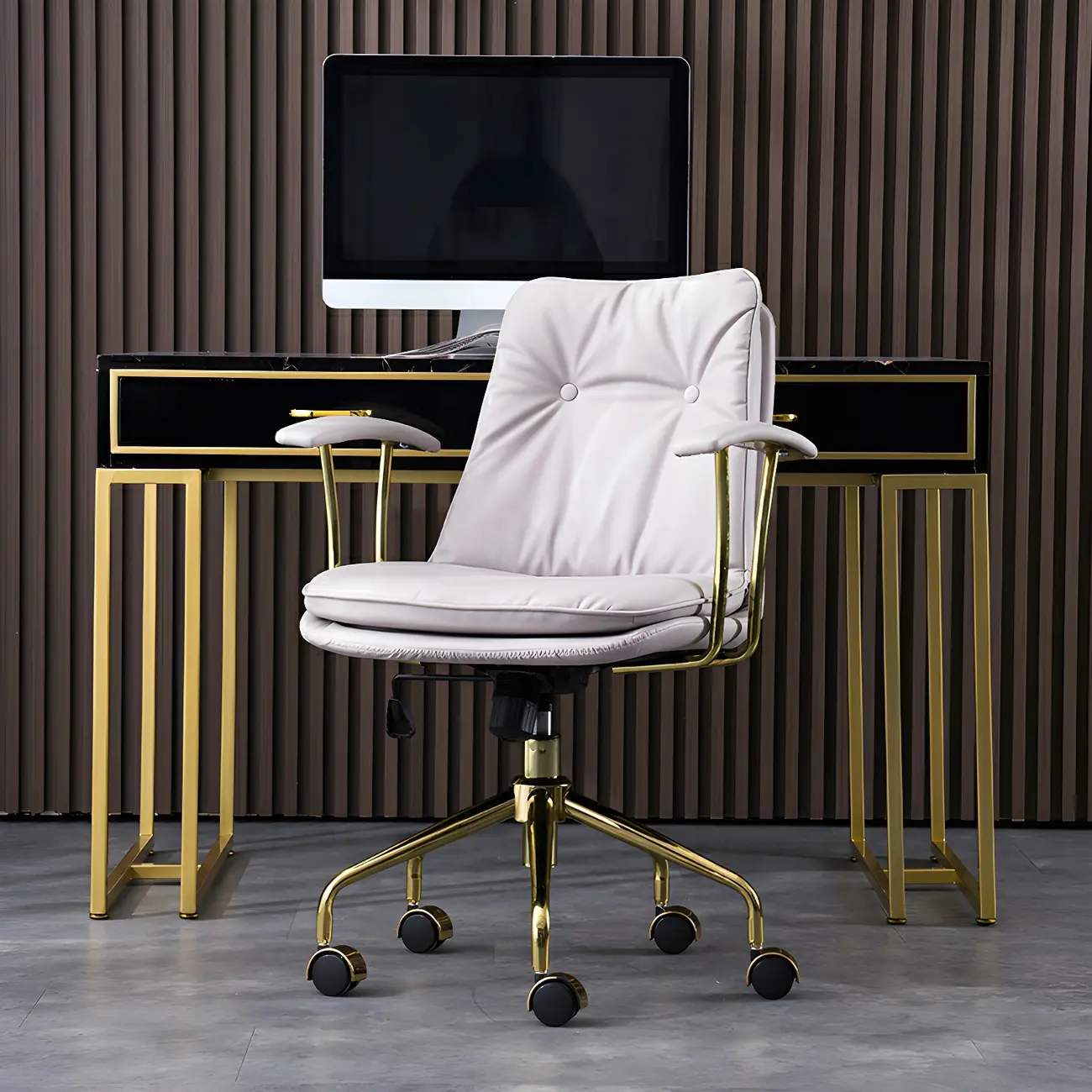 Gold Base Tufted Leather Adjustable Office Chair