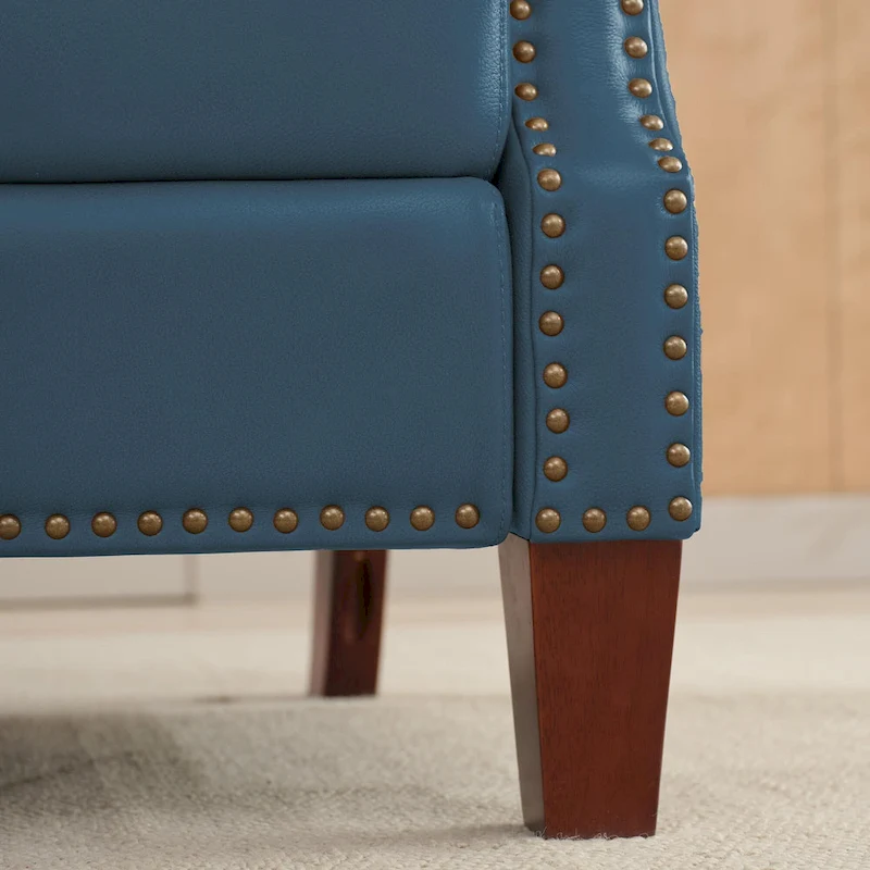 Genuine Leather Pushback Recliner with Multi-Angle Seat Back and Solid Wood Legs