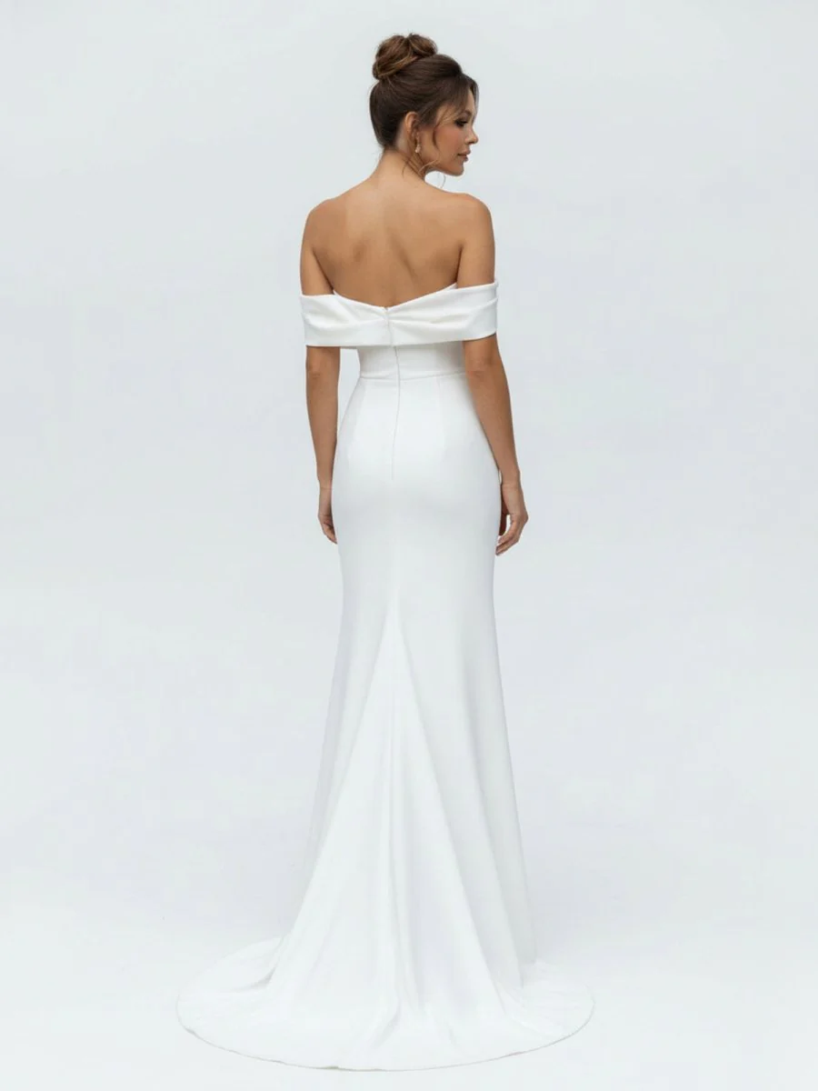 Mermaid Satin Off-the-Shoulder Sheath Wedding Dress with Zipper and Slit