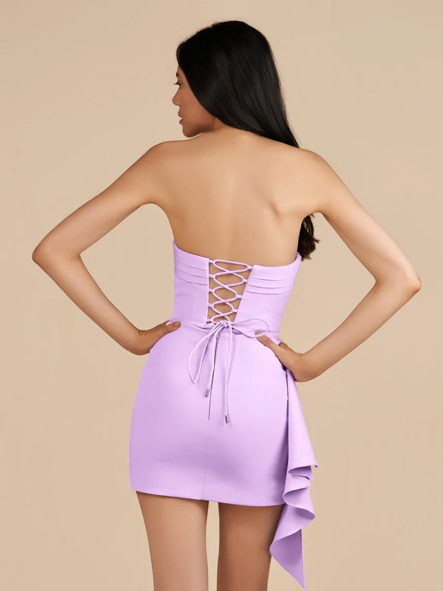 Lavender - Strapless Spandex Bodycon Homecoming & Cocktail Dress With Slit