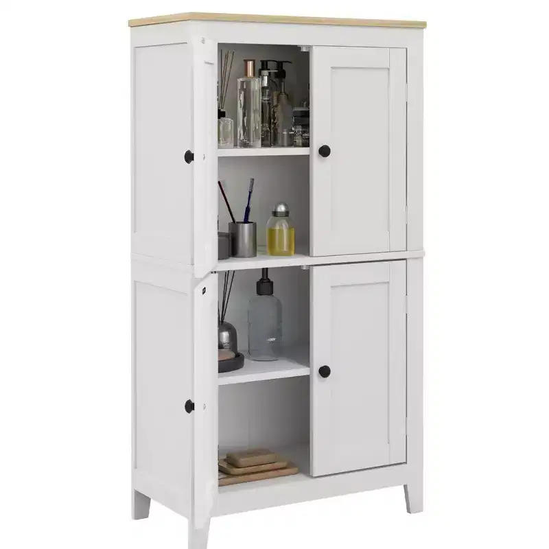 HOMCOM Bathroom Cabinet, Bathroom Floor Cabinet with Adjustable Shelves, Freestanding Storage Cabinet with Doors, White