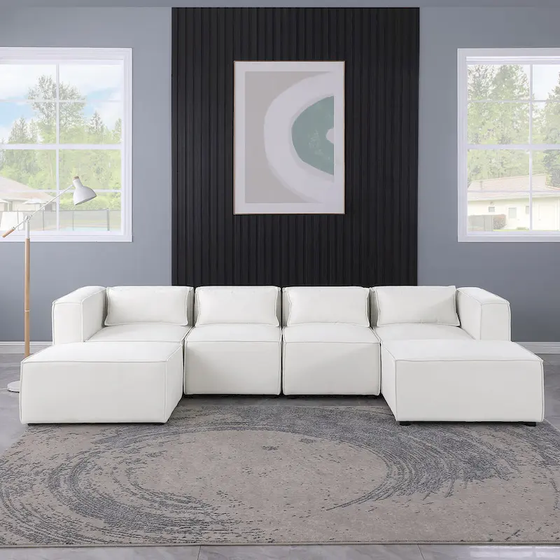 6-Piece Chenille Upholstered U-Shaped Modular Sectional Sofa with 2 Removable Ottoman and Free Combination Design