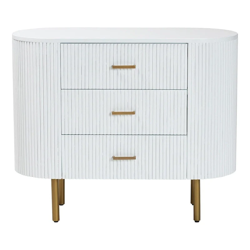 White & Gold Mid-Century 3-Drawer Dresser, 1-Person