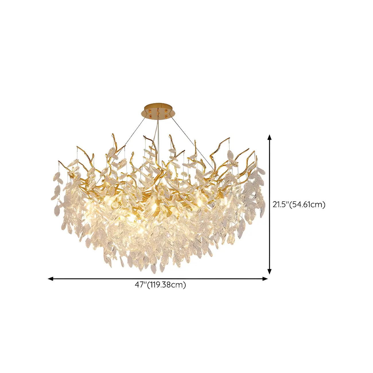Elegant Gold Branch Crystal Chandelier Adjustable Height