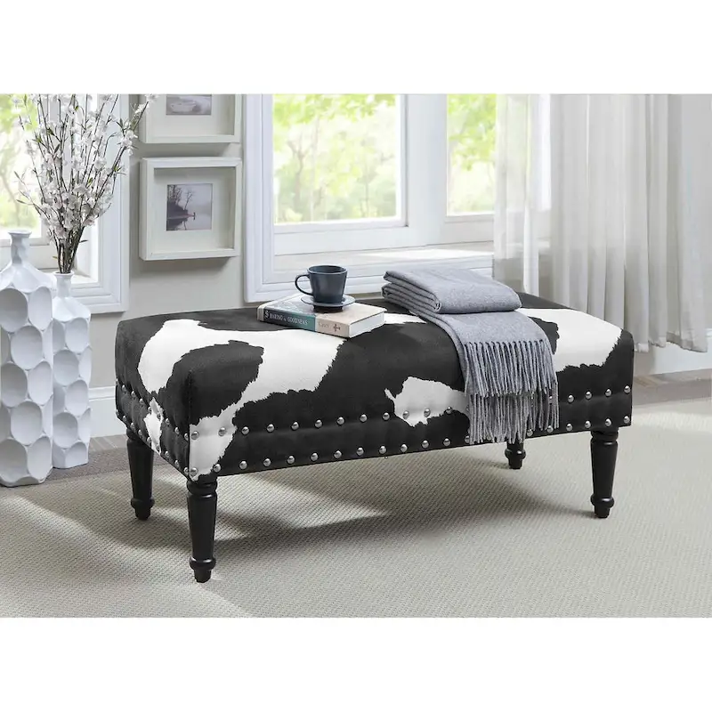Convenience Concepts Designs4Comfort Cow Print Bench with Nailheads