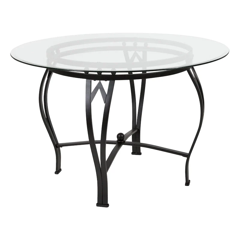 Syracuse 45 Round Glass Dining Table with Bowed Out Metal Frame